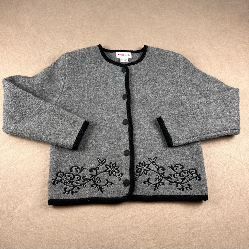 Appleseed's Gray Wool Cardigan with Black Trim medium